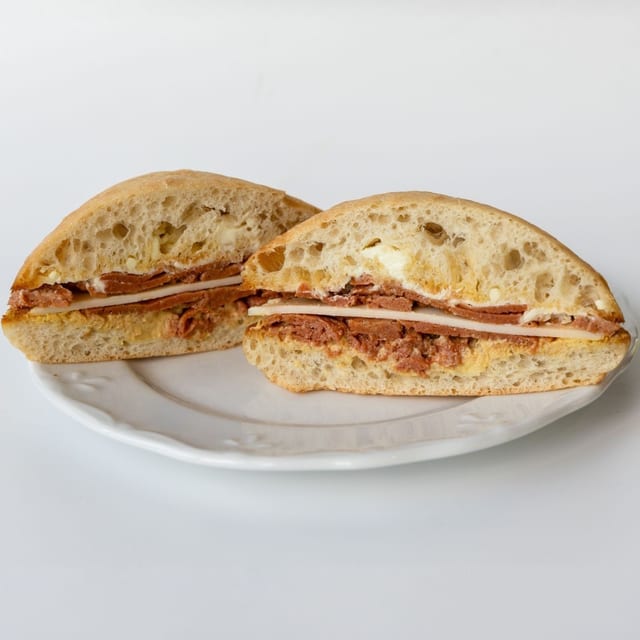 Ham, Swiss, Dijon, Mayo on Ciabatta.