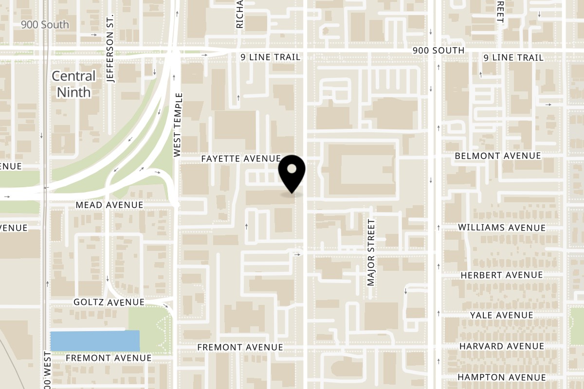 Map showing the location of Sweet Hazel Grab & Go on 1000 S Main St #100 in Salt Lake City